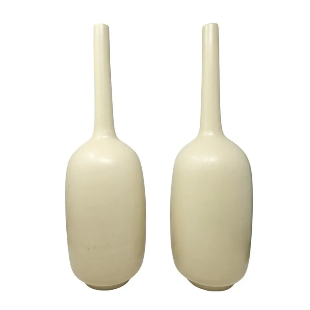 2 Vintage Tall Jonathan Adler Goldsmith Skinny Neck Vases Ceramic 18 in Retro